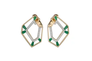 Origami Link no.5 Skeleton Emerald & Diamond Earrings Grande