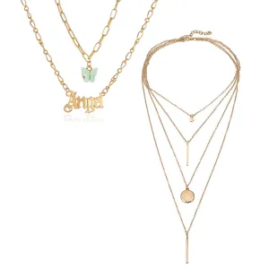 Pack of 2 Star Coin Line & Blue Butterfly Angel Necklace