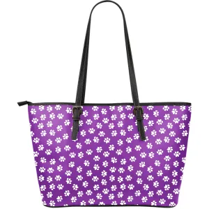 Paw Print Purple Large Leather Tote Bag