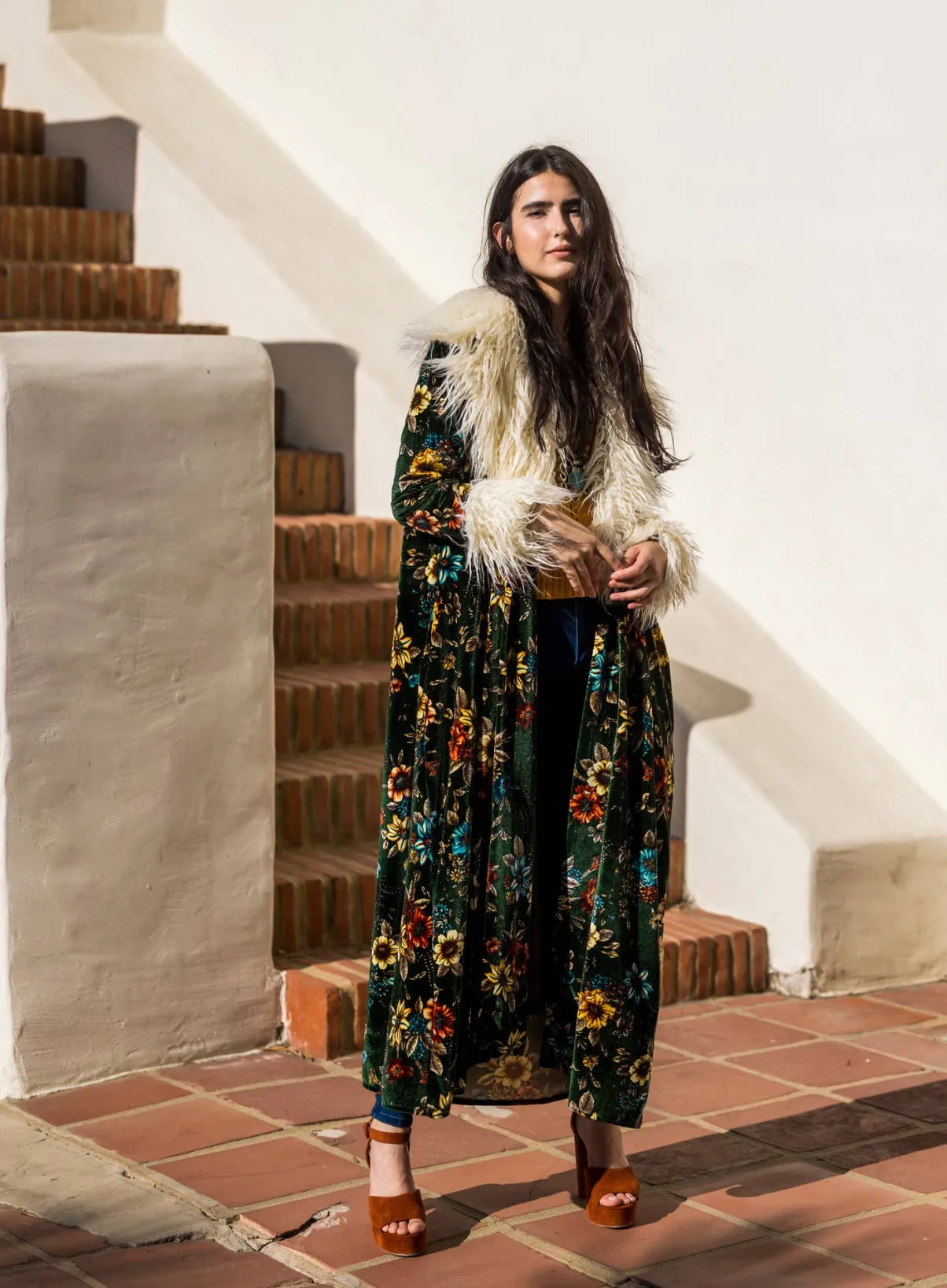 Penny Pine Green Blossom Faux Fur Coat