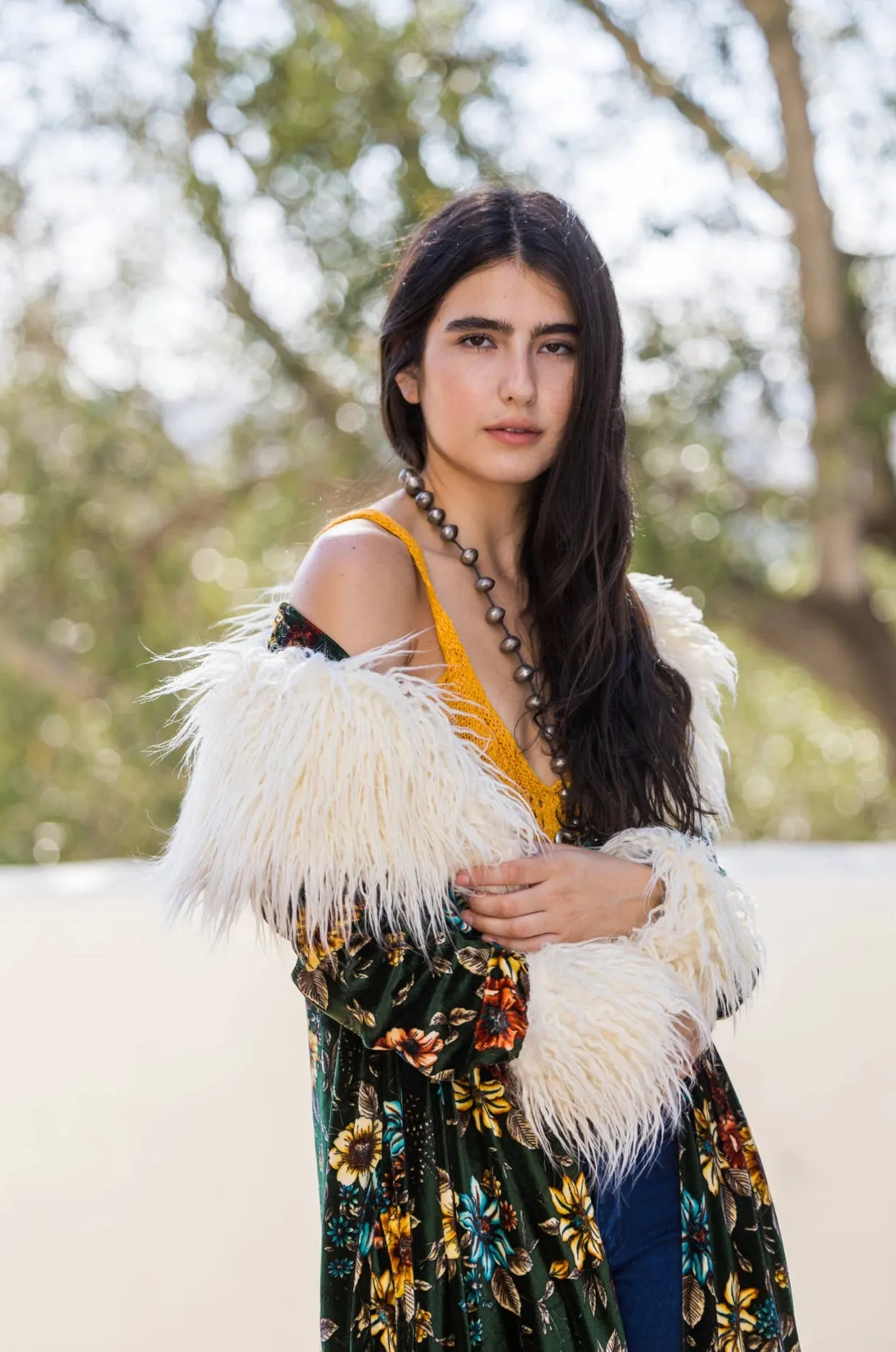 Penny Pine Green Blossom Faux Fur Coat