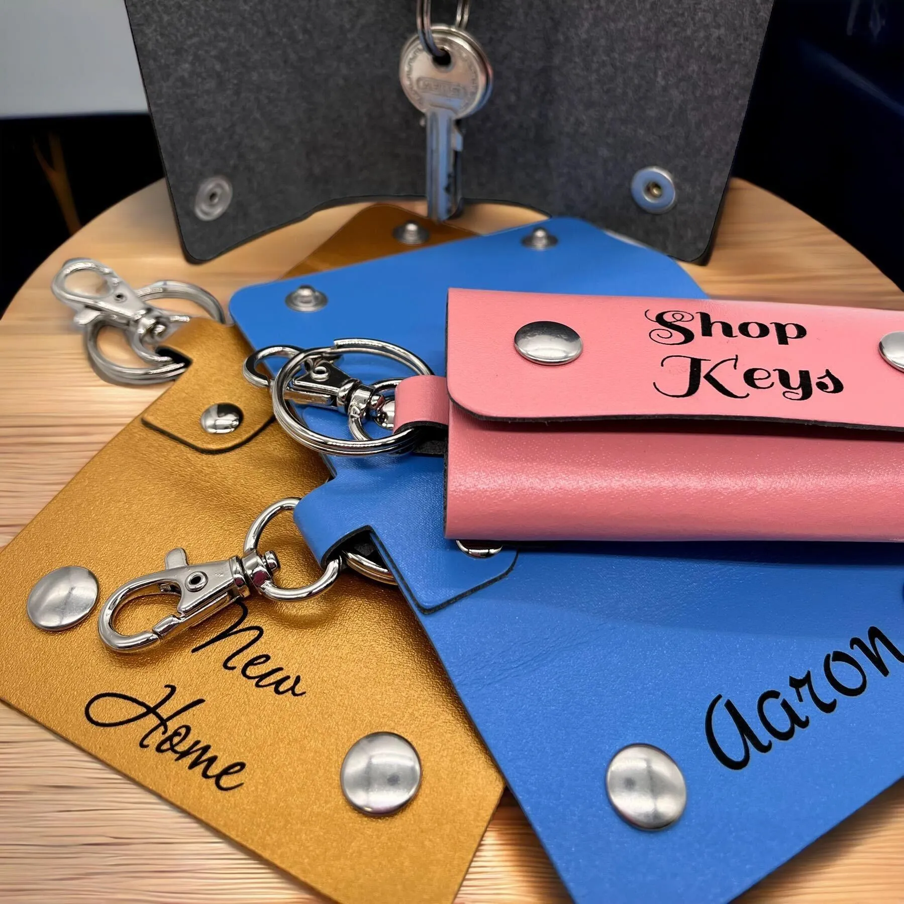 Personalised Custom Handmade Leather Key Wallet Pouch Bag Case Holder Key Ring