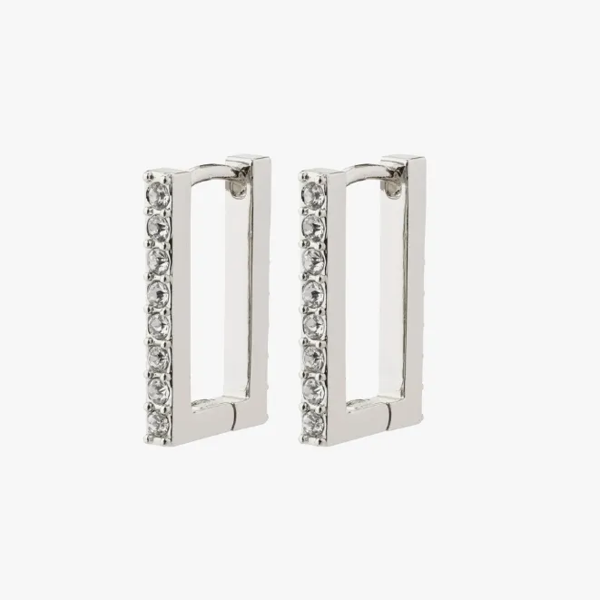 Pilgrim Coby Silver Crystal Square Hoop Earrings