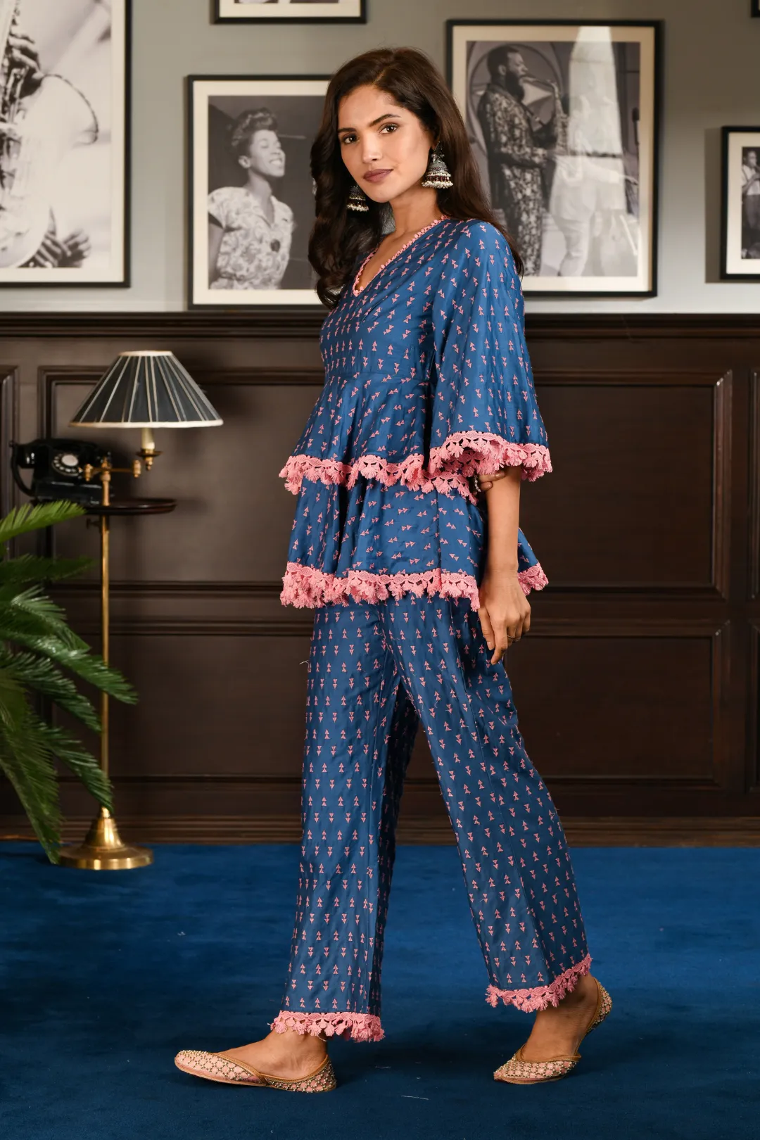 Pima Satin Ancle Kurta With Ancle pyajama Blue