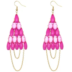 Pink Faceted Drop Chain Chandelier Earrings