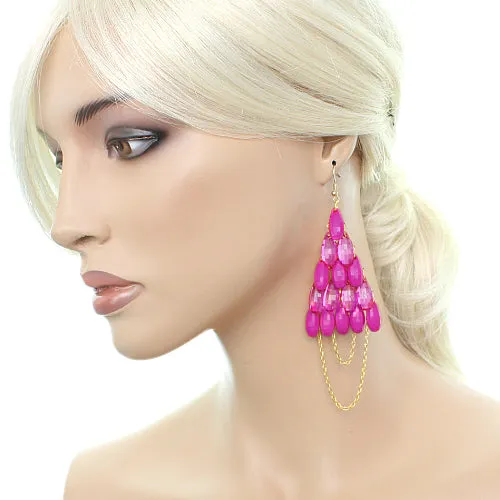 Pink Faceted Drop Chain Chandelier Earrings