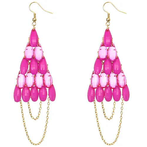Pink Faceted Drop Chain Chandelier Earrings