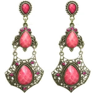 Pink Gold Faceted Teardrop Rhinestone Post Earrings