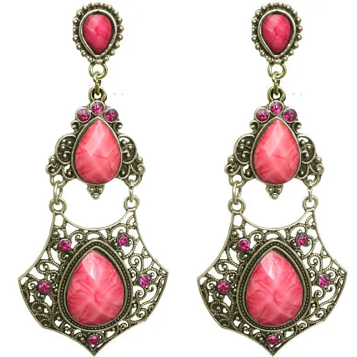 Pink Gold Faceted Teardrop Rhinestone Post Earrings