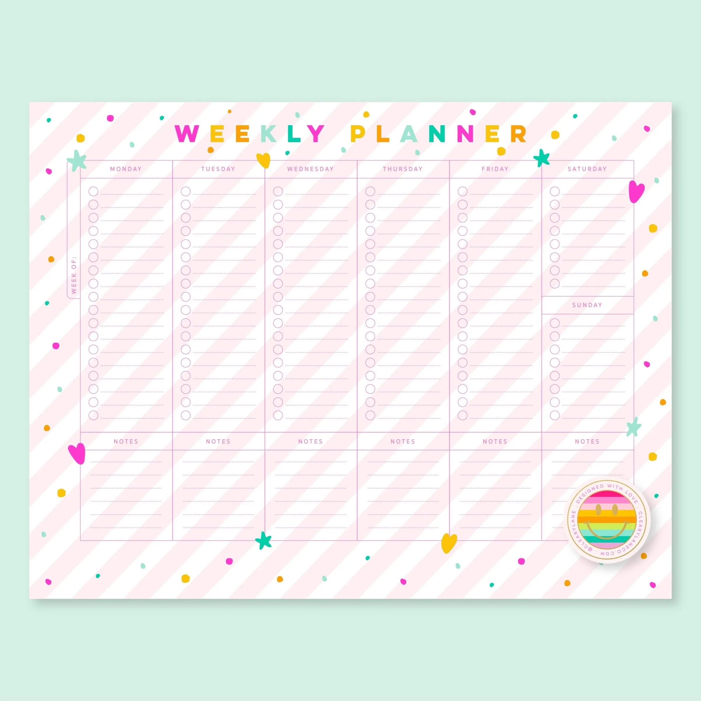 Pink Stripes Weekly Planner Notepad