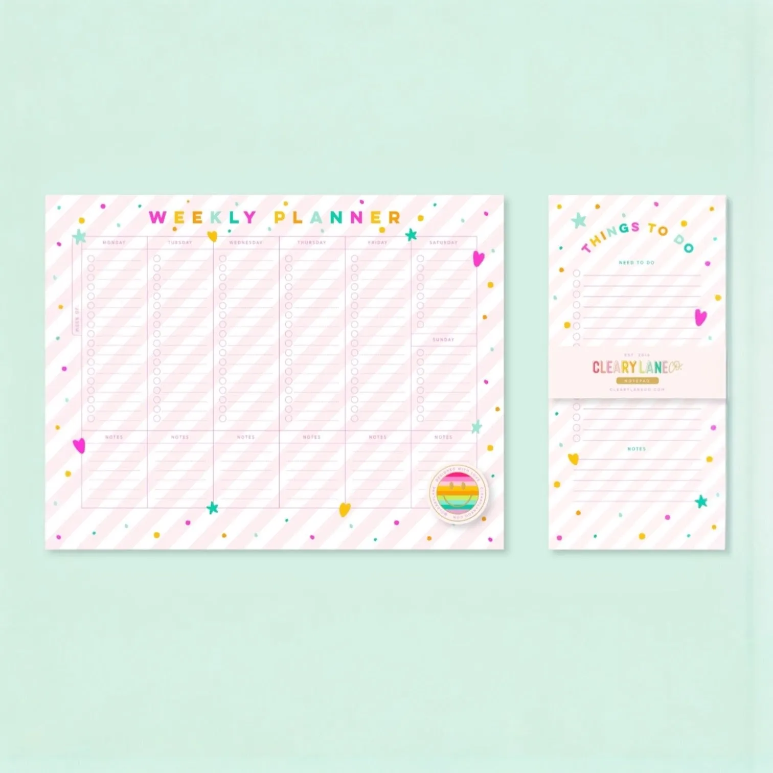 Pink Stripes Weekly Planner Notepad