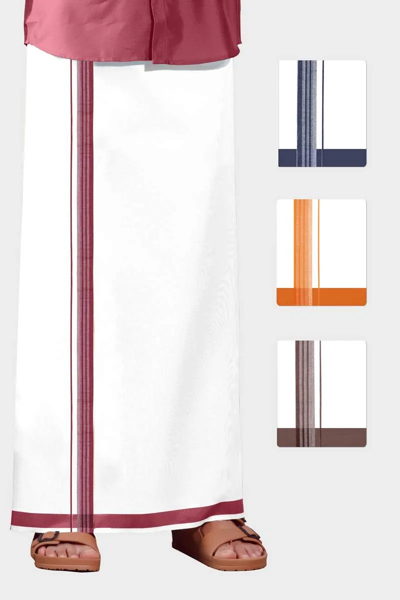 Pleasant Navya - Maroon Smooth Cotton Double Layered Dhoti With Fancy Borders | Uathayam