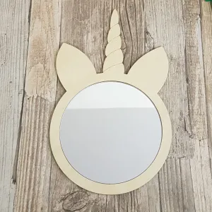 Plywood and Acrylic Mirror - Round Unicorn