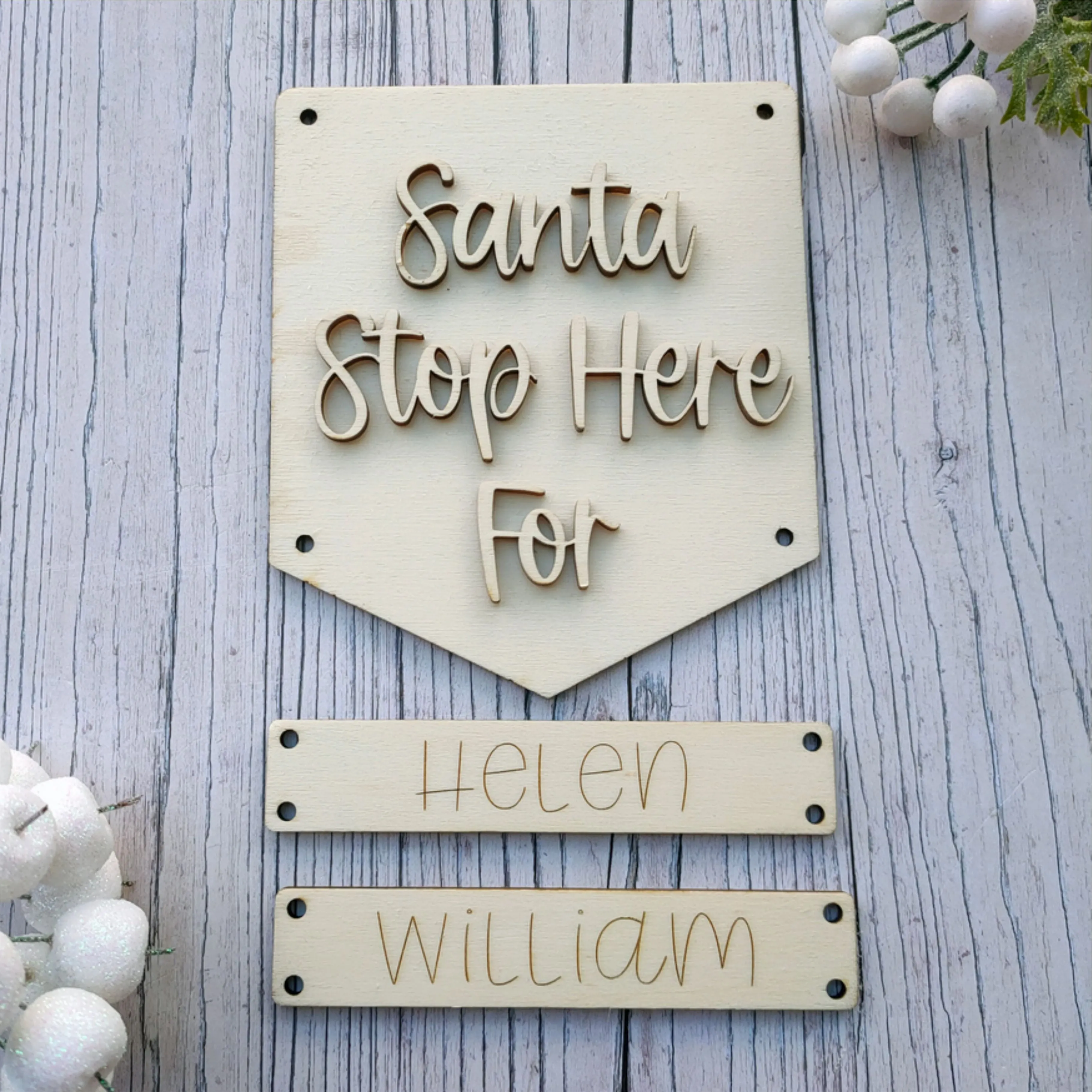 Plywood Layered Personalised Santa Stop Here Pennant Flag
