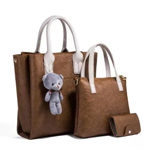 PU  Brands 2018 Women 3pcs in 1 set Handbags Coffee