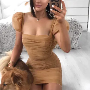 Puff Sleeve Mesh Elegant Backless Party Dress