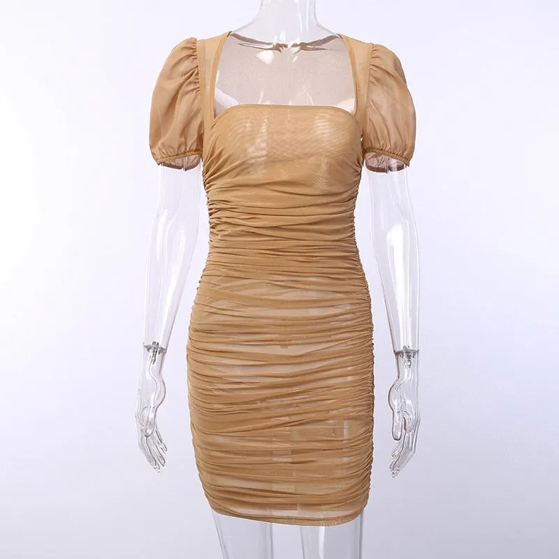 Puff Sleeve Mesh Elegant Backless Party Dress