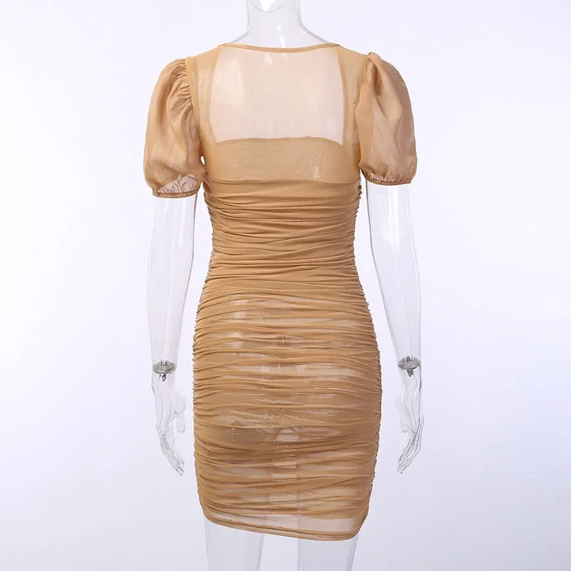 Puff Sleeve Mesh Elegant Backless Party Dress