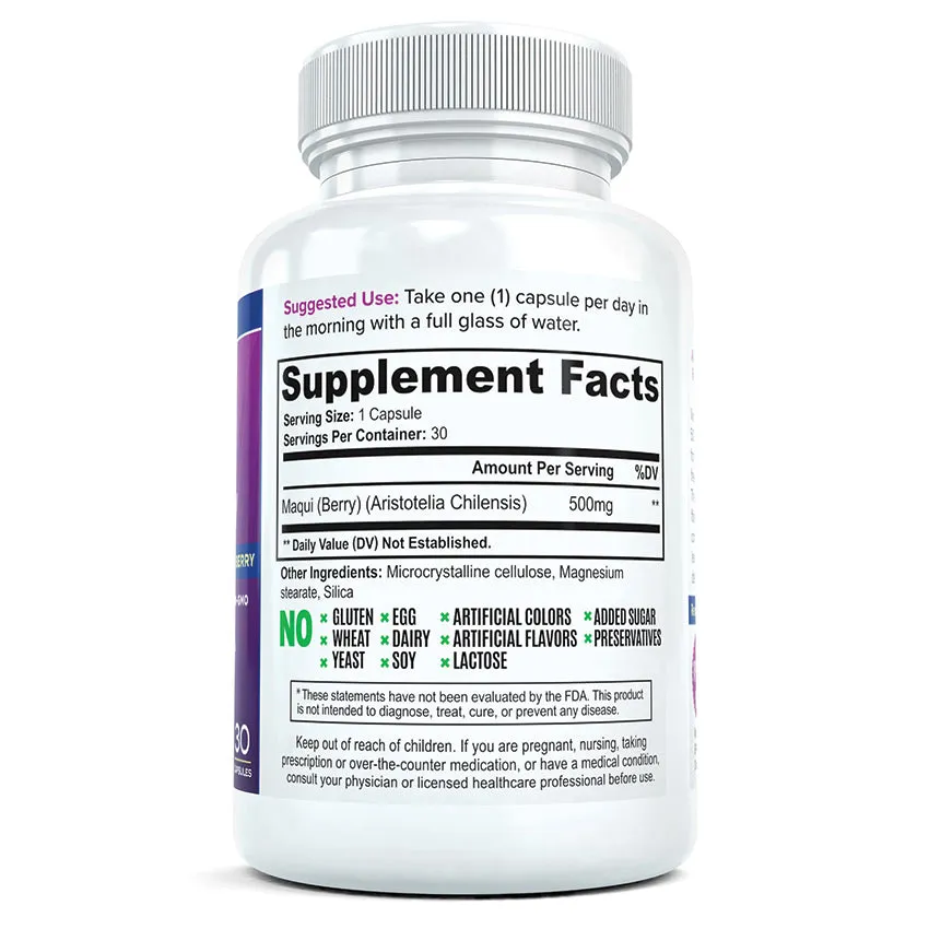 Pure, Natural Maqui Berry: Antioxidant Rich Superfood Supplement for Immune Support, Skin & Eye Health 30 Caps