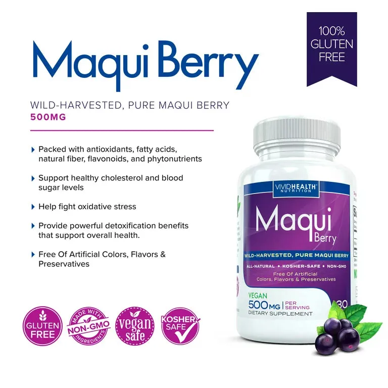 Pure, Natural Maqui Berry: Antioxidant Rich Superfood Supplement for Immune Support, Skin & Eye Health 30 Caps