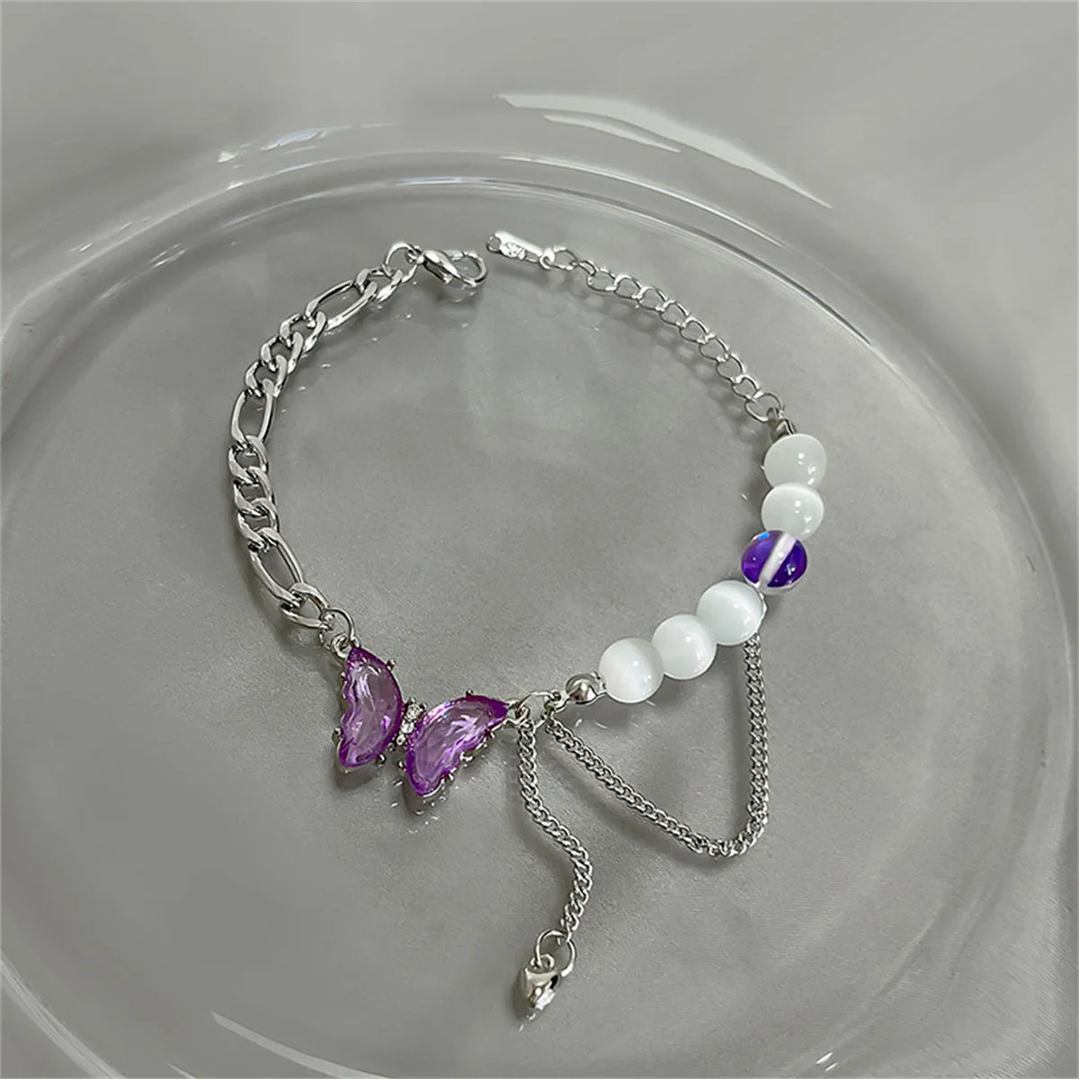 Quartz & Crystal Layered Butterfly Charm Bracelet