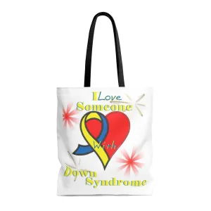 "I Love Someone with Down Syndrome" AOP Tote Bag