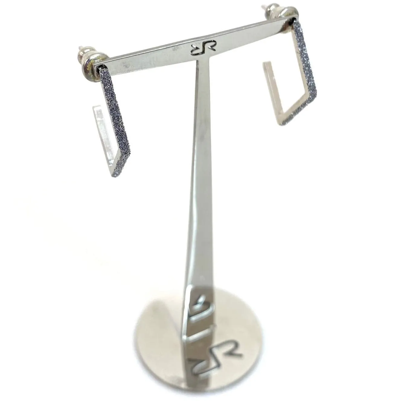Rebecca Jolie Silver Black Diamond Powder Angular Hoop Earrings