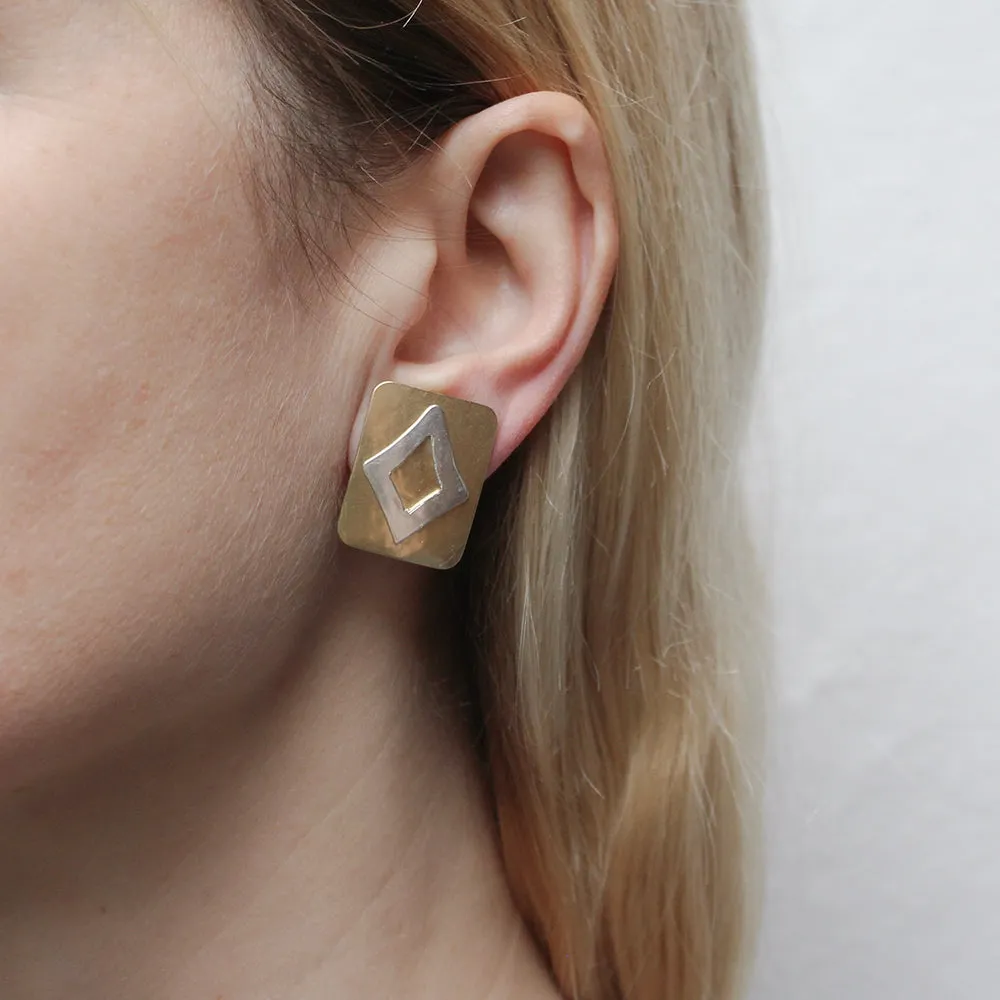 Rectangle with Open Diamond Post or Clip Earring