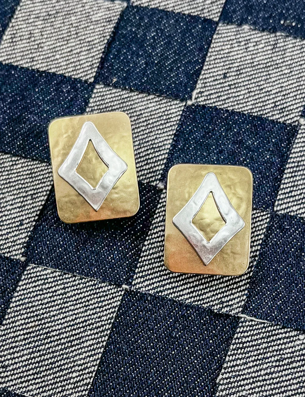 Rectangle with Open Diamond Post or Clip Earring