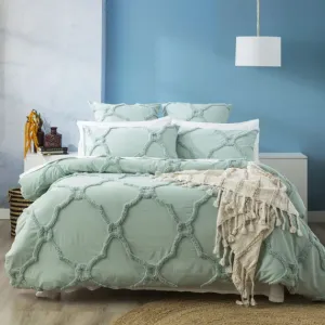 Renee Taylor Moroccan Cotton Chenille Vintage Washed Tufted Quilt Cover Sets - Sage