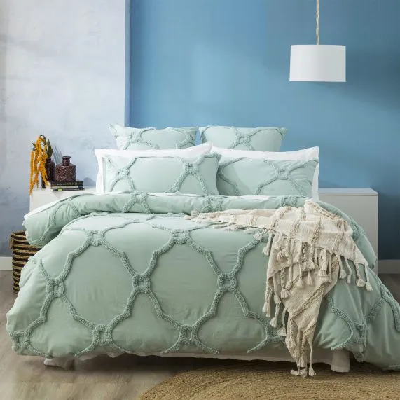 Renee Taylor Moroccan Cotton Chenille Vintage Washed Tufted Quilt Cover Sets - Sage