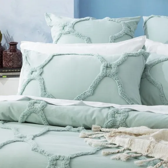 Renee Taylor Moroccan Cotton Chenille Vintage Washed Tufted Quilt Cover Sets - Sage