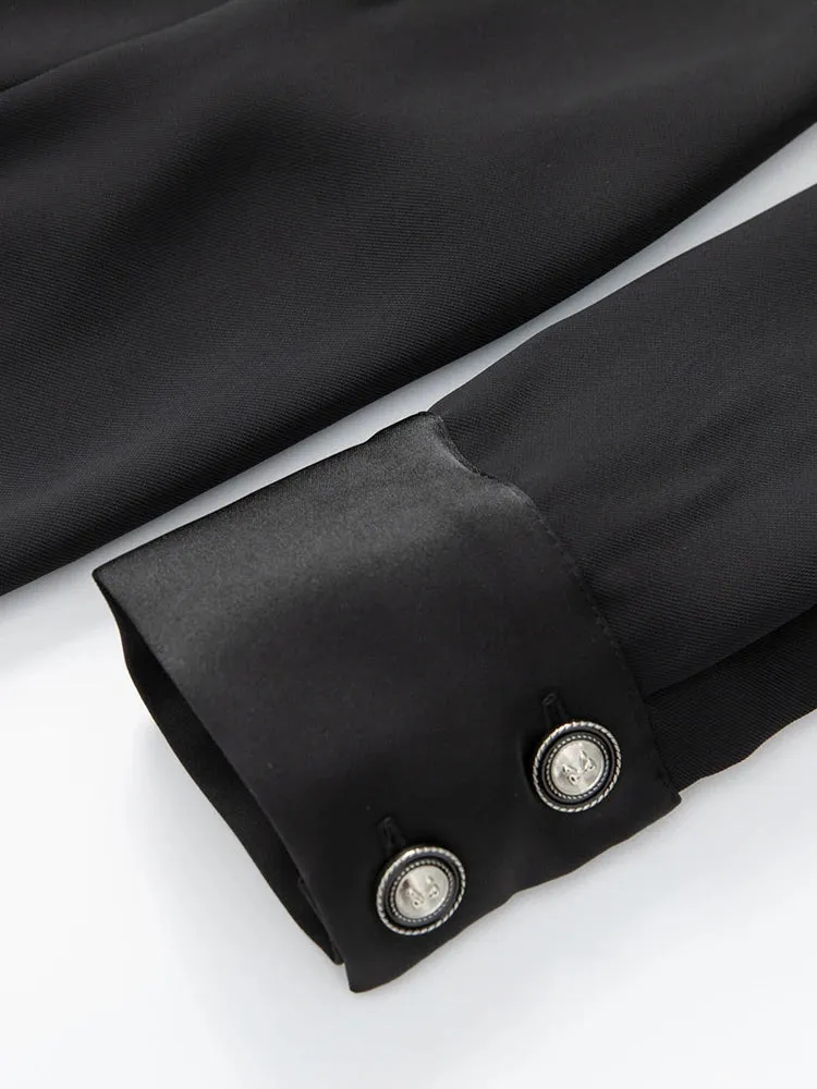 Rita Turn-down Collar Long Sleeve Black Elegant Party Dress