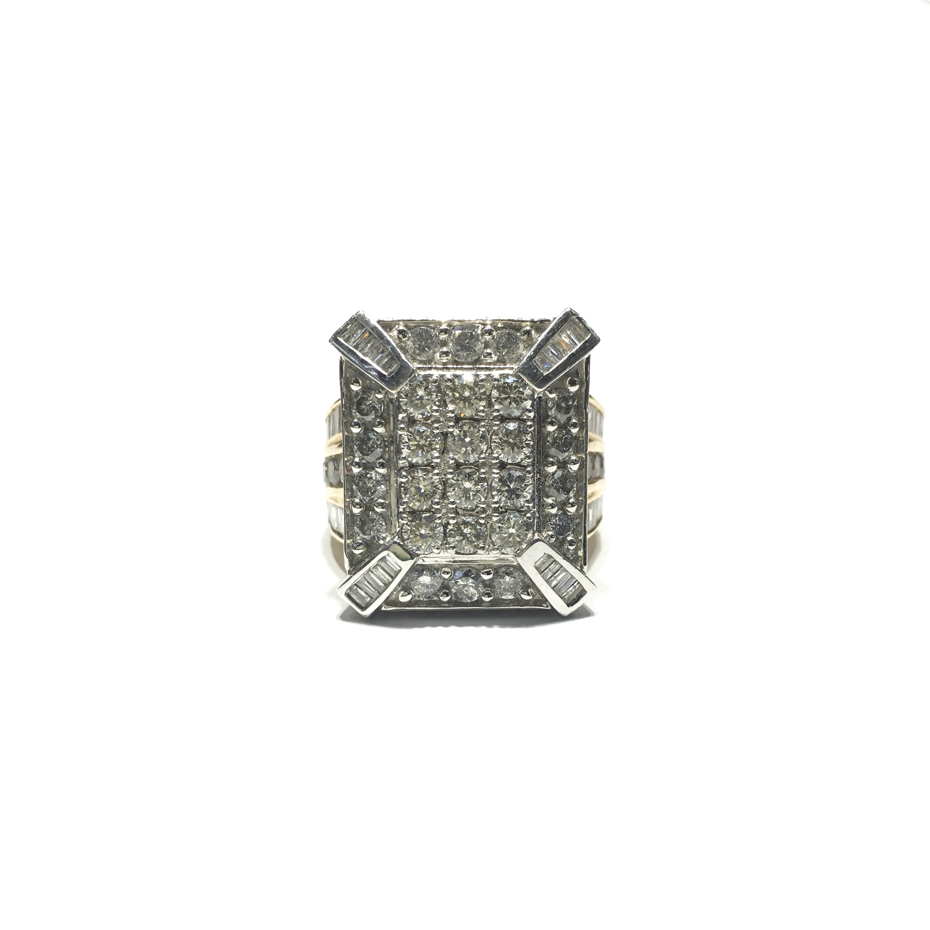 Round Cut Diamond Emerald Shaped Cluster Engagement Ring (10K)