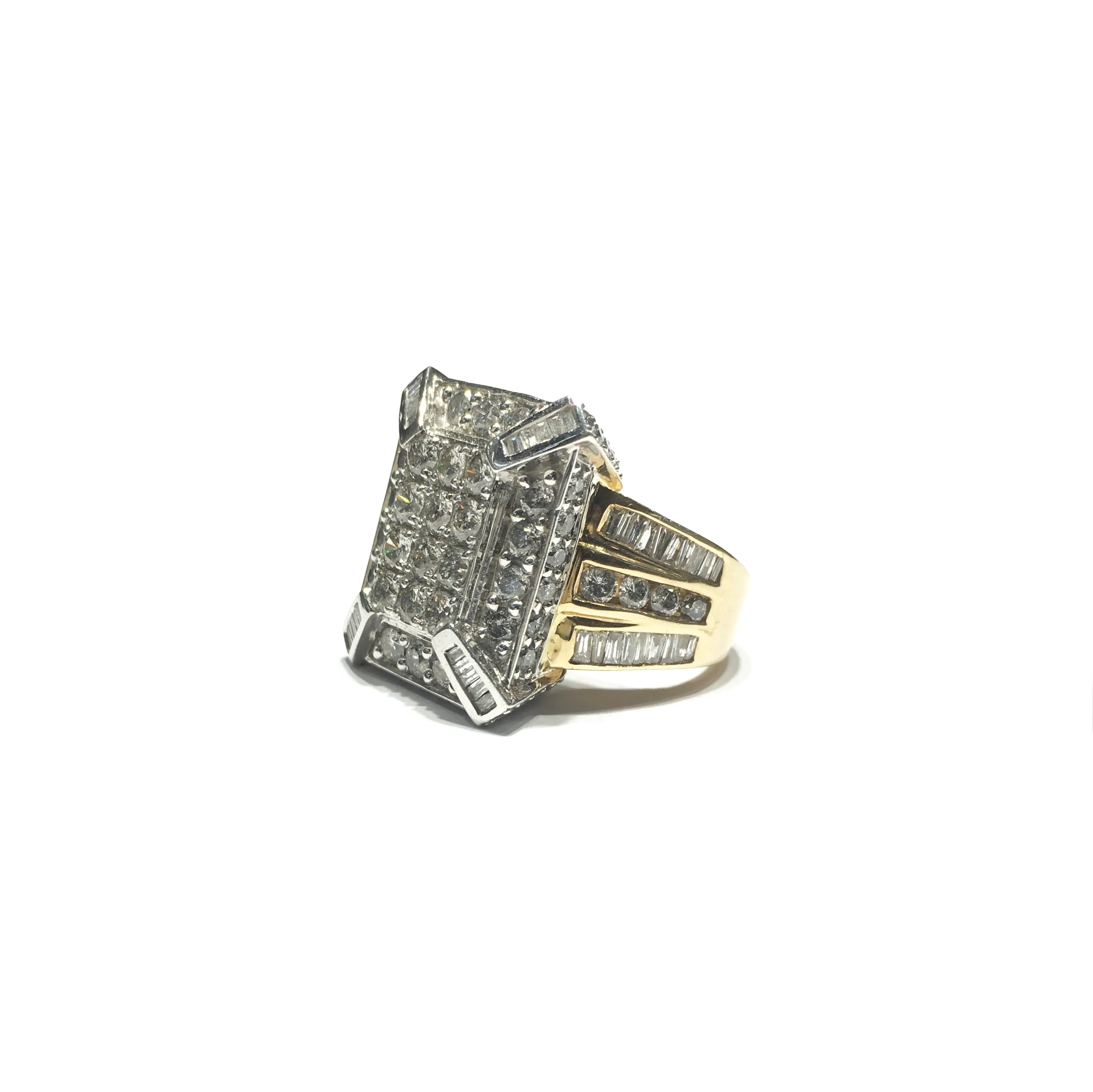 Round Cut Diamond Emerald Shaped Cluster Engagement Ring (10K)