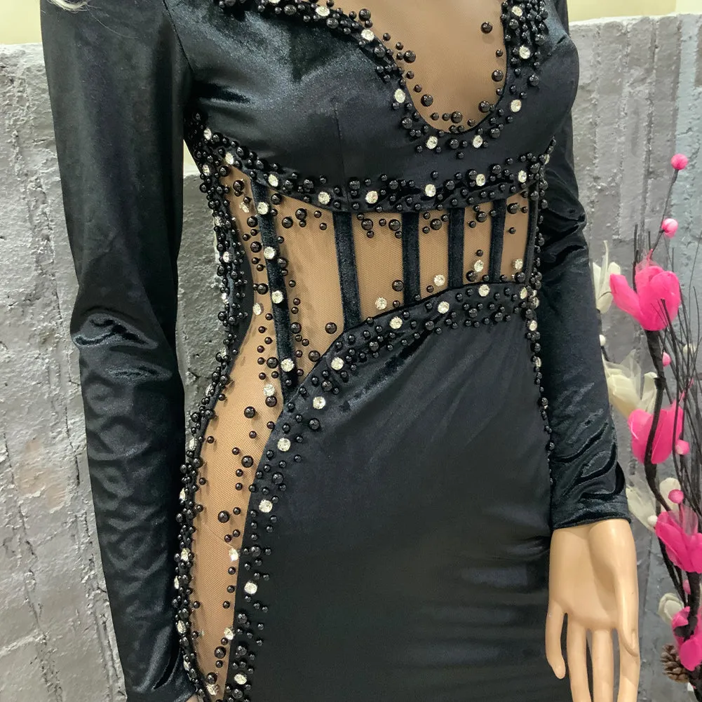 Round Neck Long Sleeve Elegant Maxi Bodycon Dress HT12030