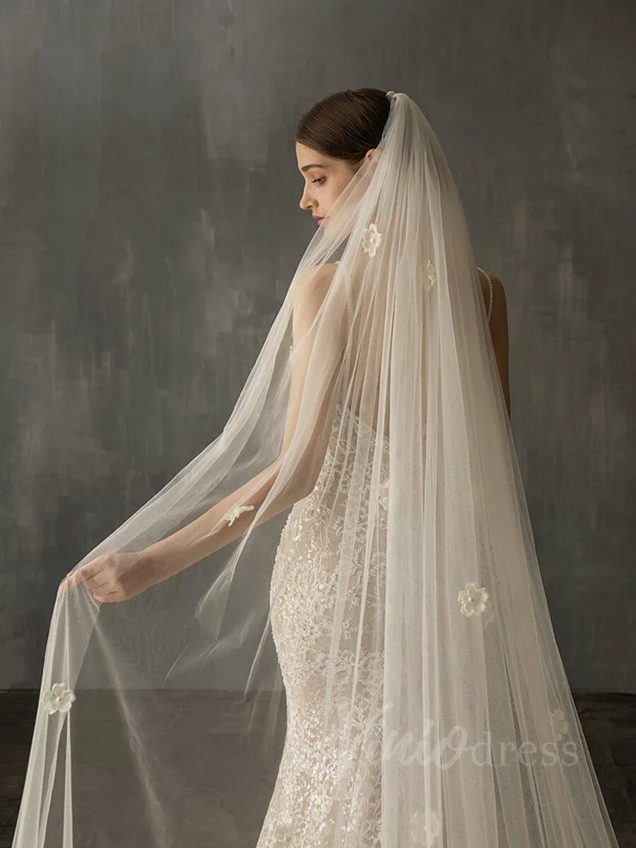 Roycebridal Elegant Floral Cathedral Veil For Bride AC1015