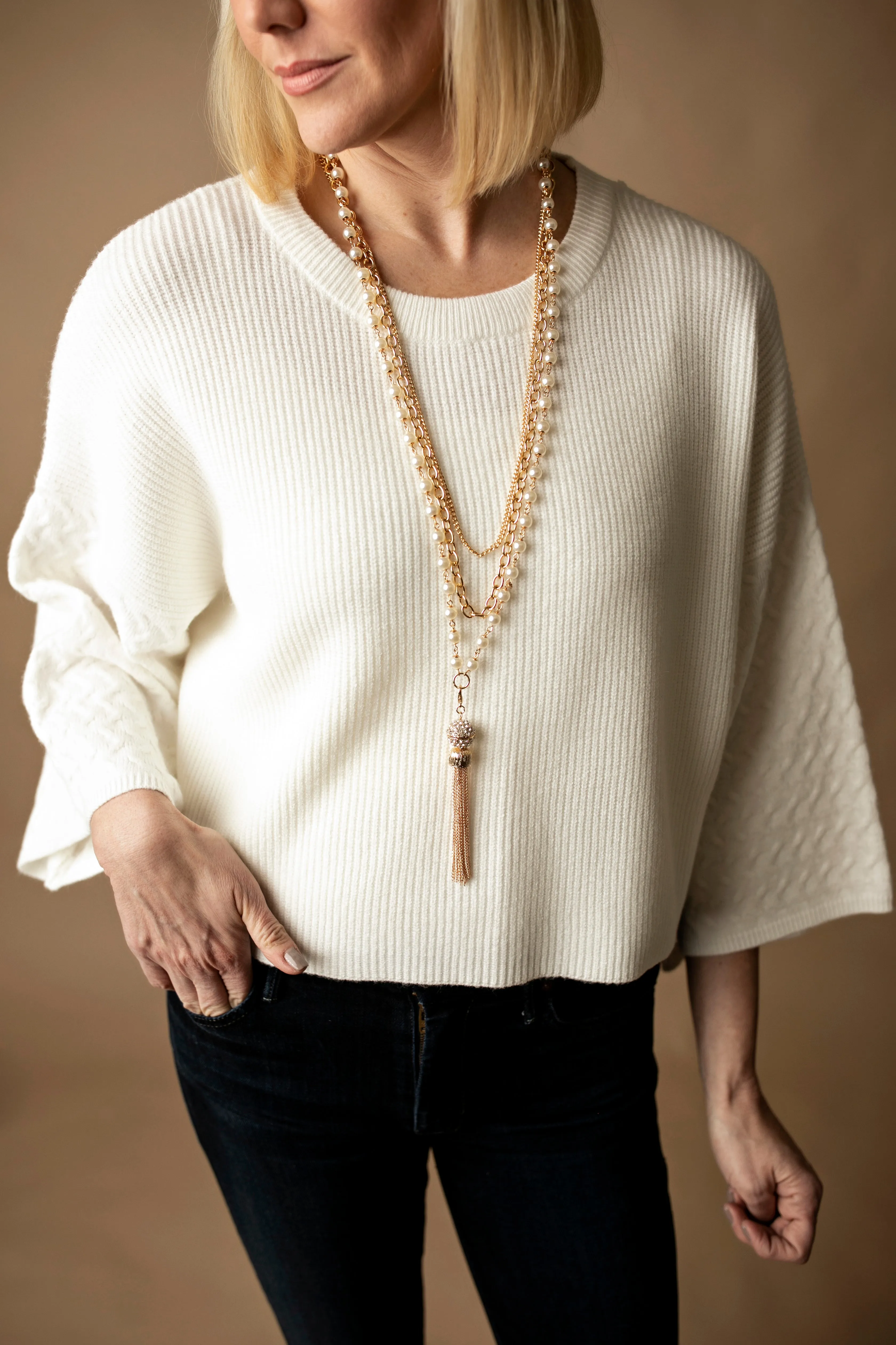Sarah Layered Pearl Fashion Lanyard (Gold)