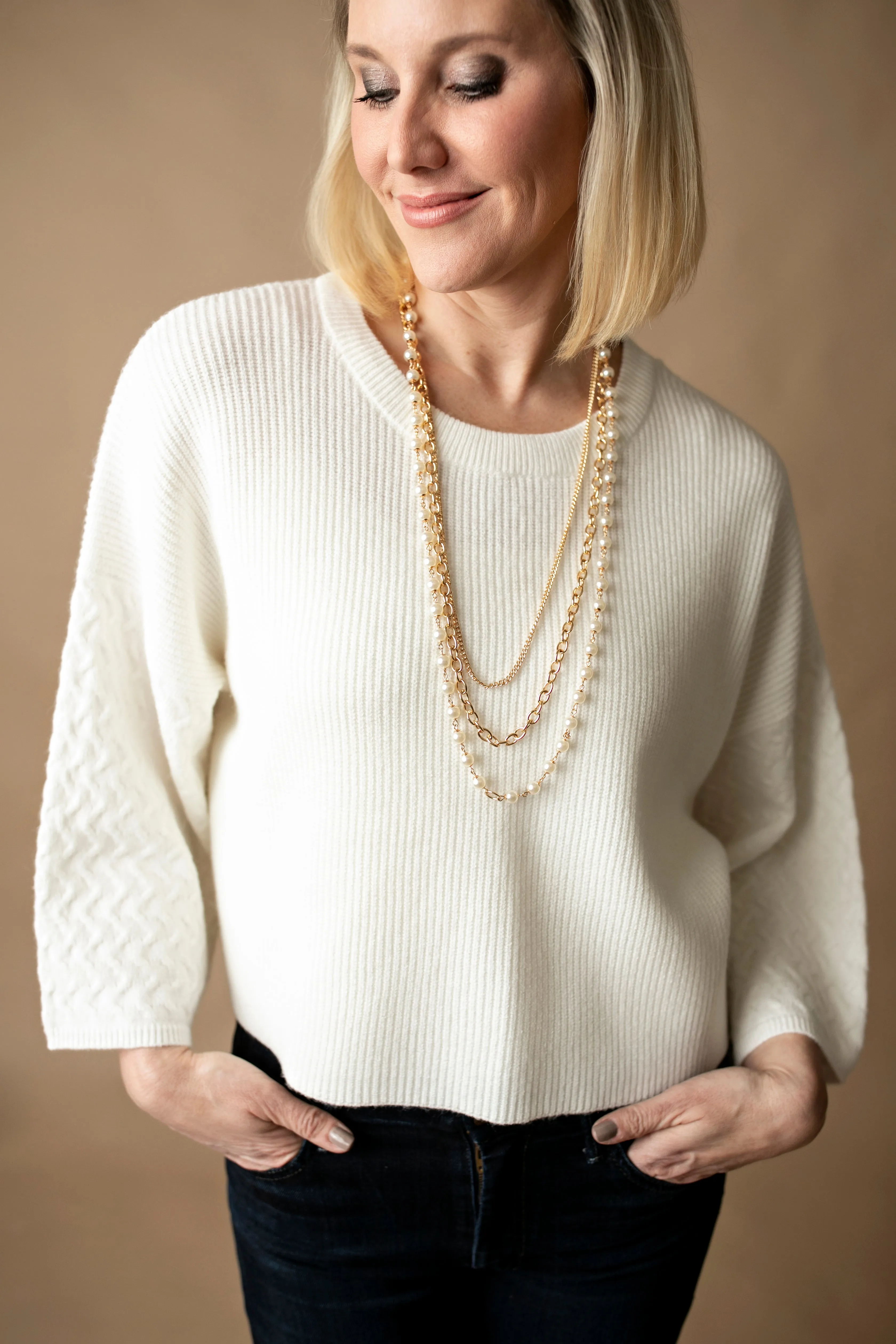 Sarah Layered Pearl Fashion Lanyard (Gold)