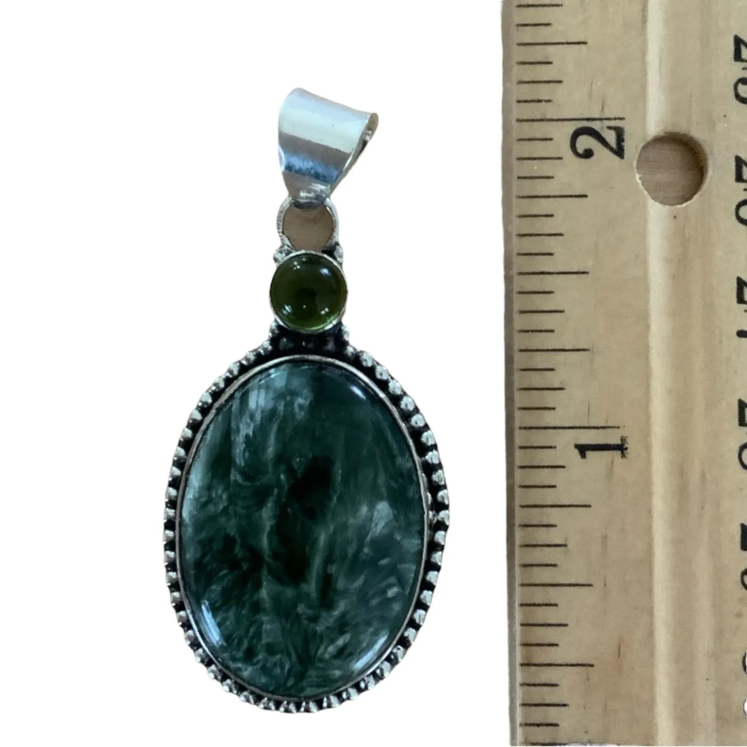 Seraphinite & Peridot Solid 925 Sterling Silver Pendant