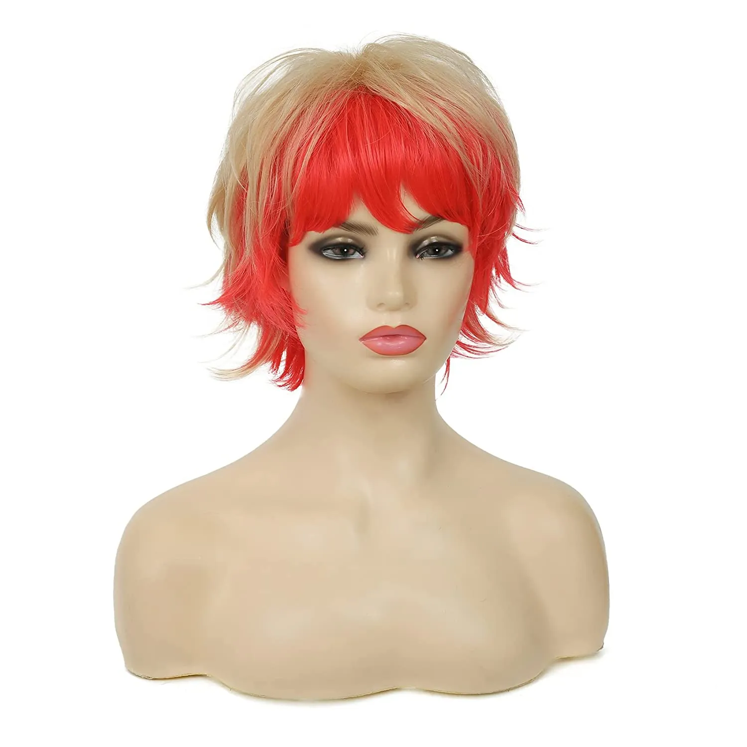 Short Bob Blonde Pink Wig With Bangs