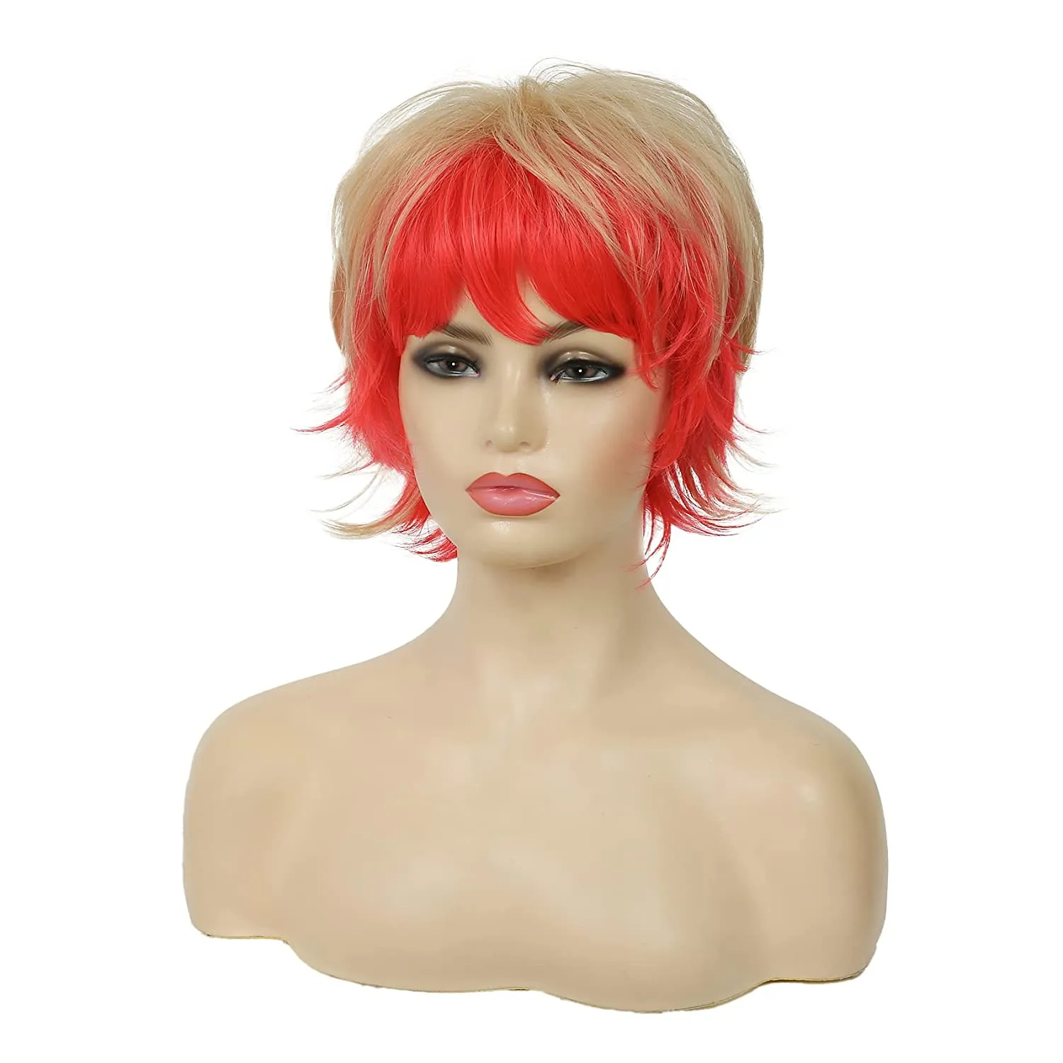 Short Bob Blonde Pink Wig With Bangs