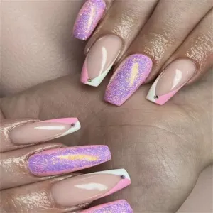 Short coffin Glitter with diamond V-shaped