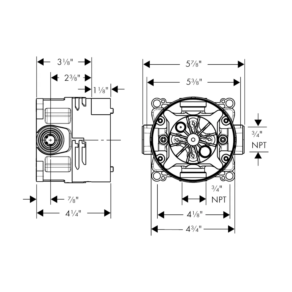 Showerselect 2 Way Thermostatic Trim Shower Mixer - Wall Mount - 7" Brass/Brushed Nickel