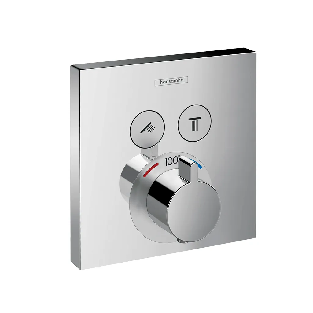 Showerselect 2 Way Thermostatic Trim Shower Mixer - Wall Mount - 7" Brass/Polished Chrome