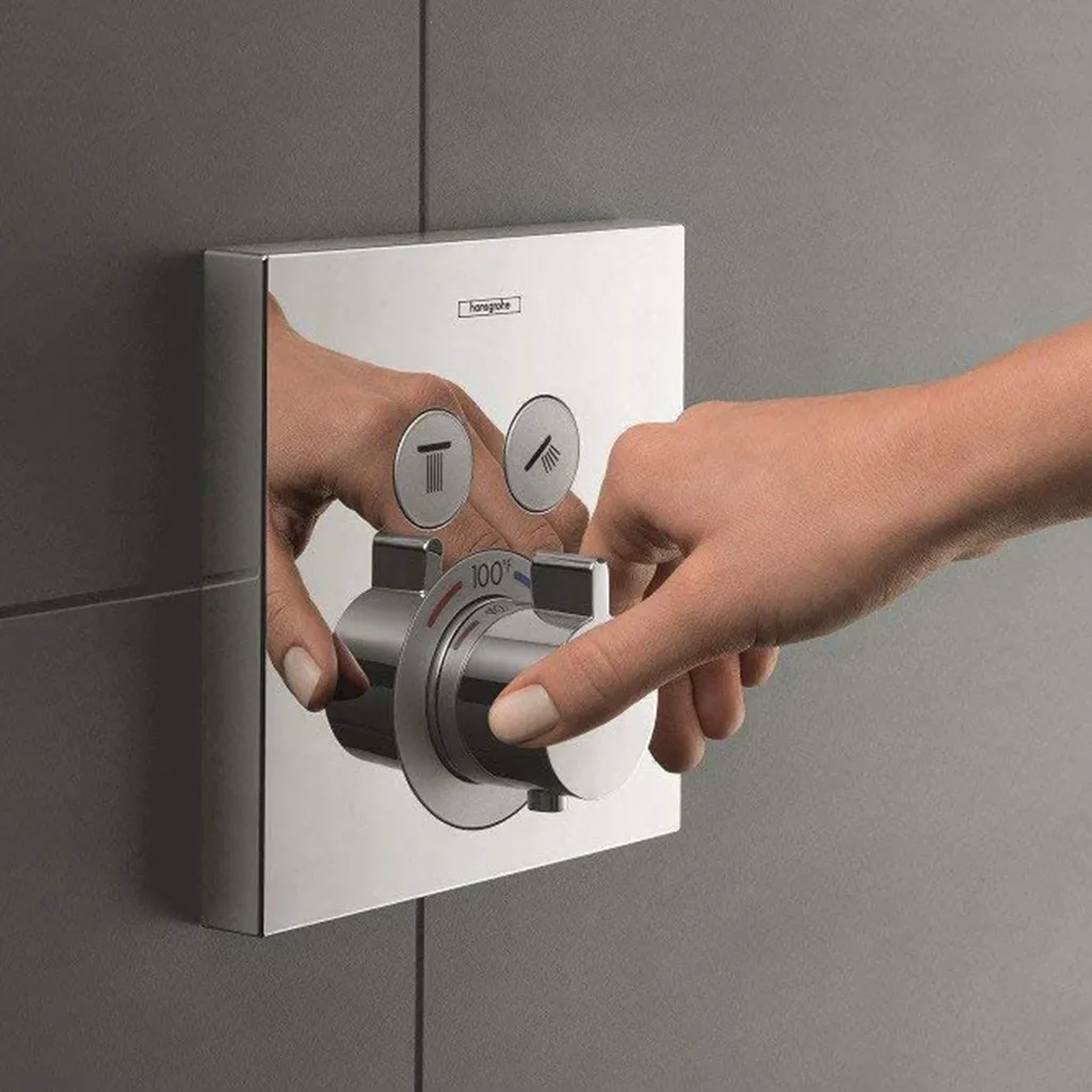 Showerselect 2 Way Thermostatic Trim Shower Mixer - Wall Mount - 7" Brass/Polished Chrome