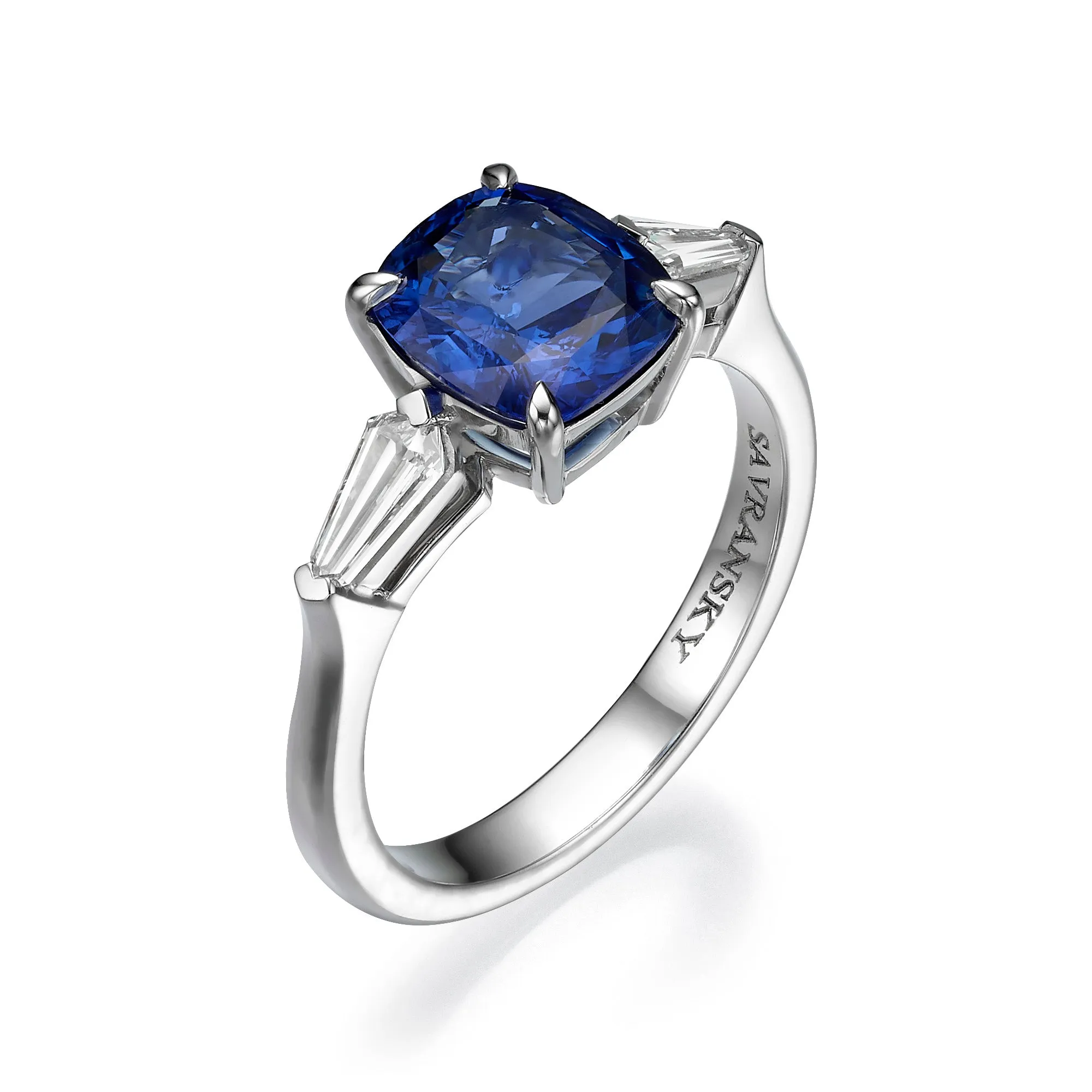 Side Stone Cushion Cut Sapphire Ring - 2.54 Carat