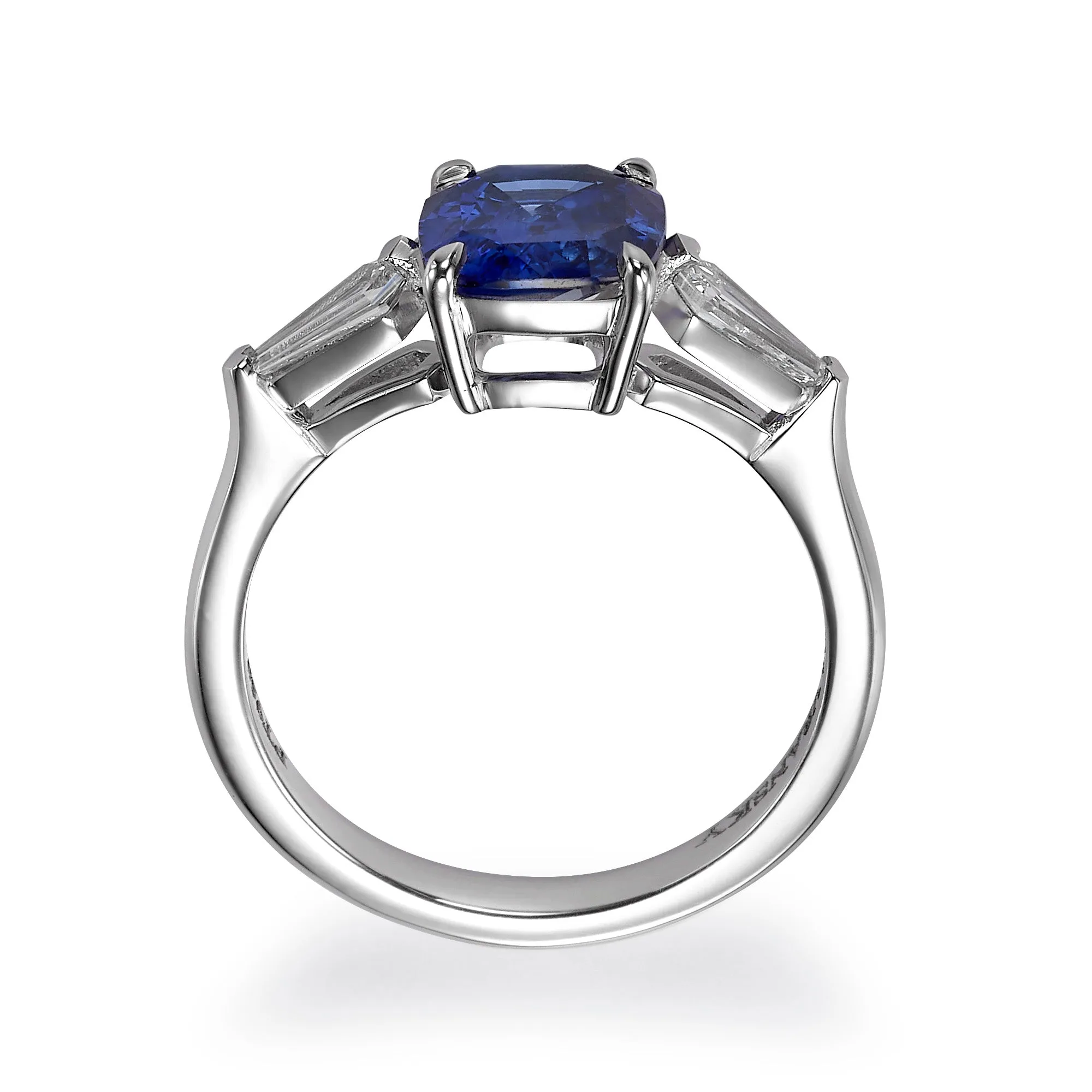 Side Stone Cushion Cut Sapphire Ring - 2.54 Carat