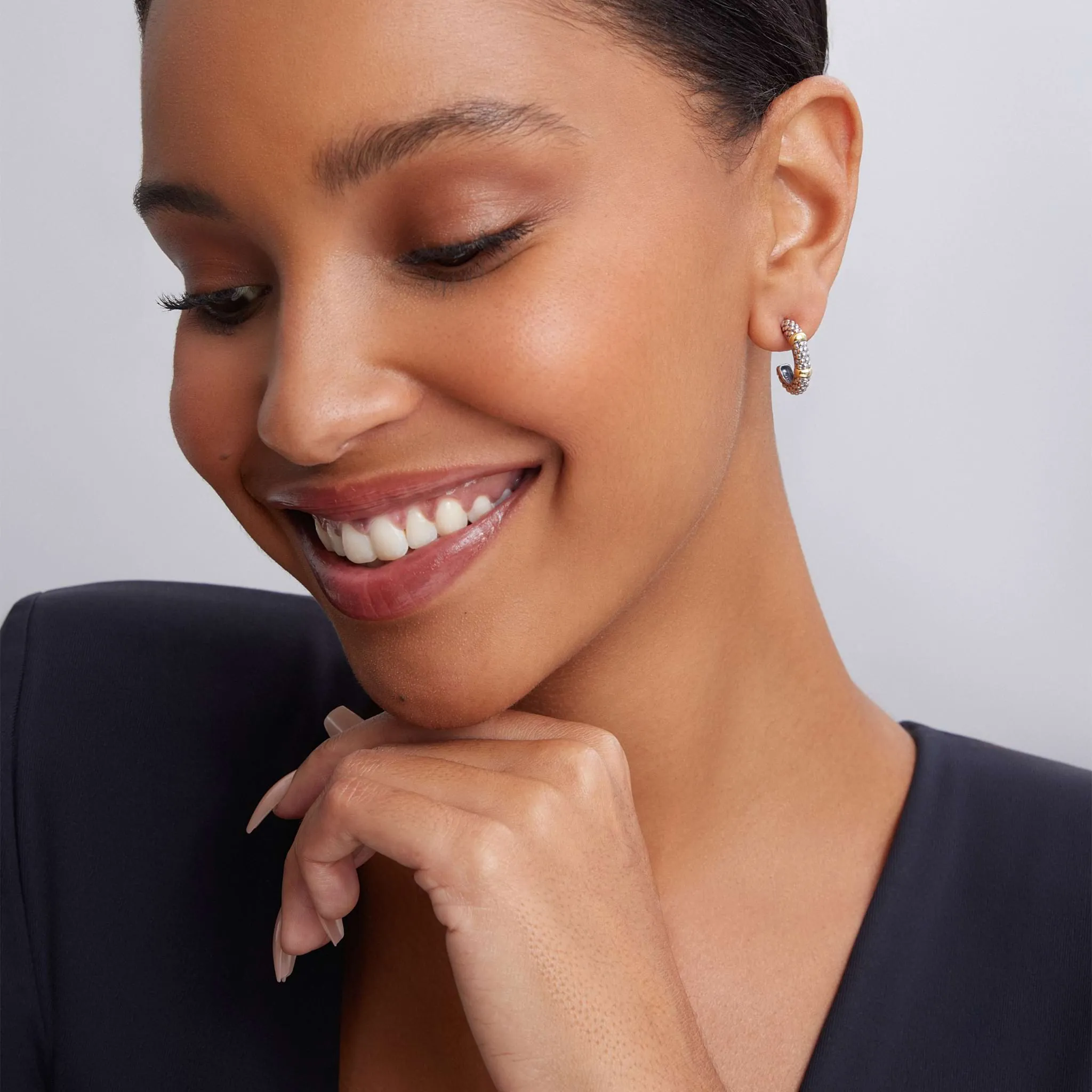 Signature Caviar Two-Tone Caviar Huggie Earrings