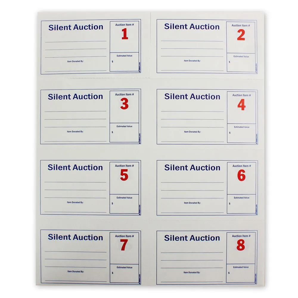 Silent Auction Numbered Display Cards (250/Pack)